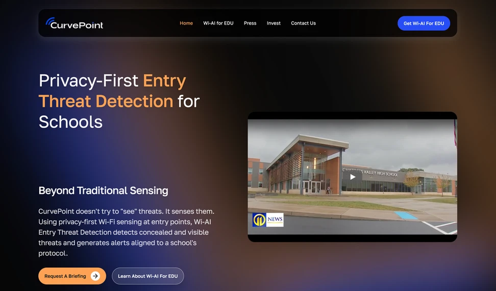 CurvePoint website homepage, a school threat detection platform site built by Practical Site Design