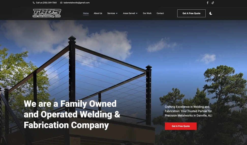 Tads Metalworks website homepage, an Alabama metal fabrication site built by Practical Site Design